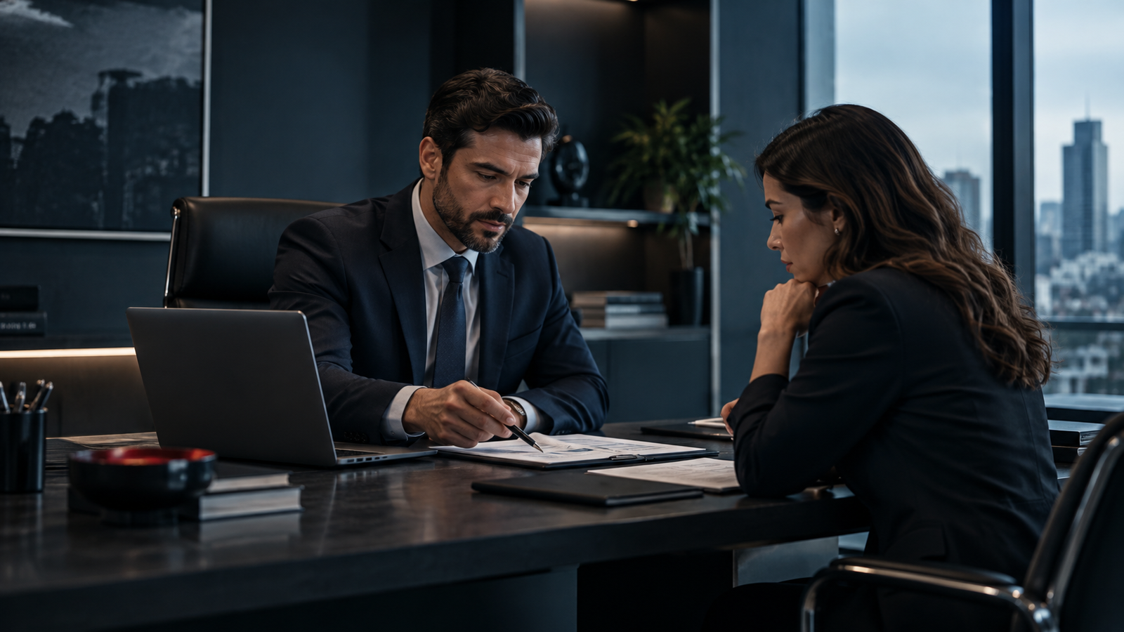 Atendimento corporativo consultivo da Forti Guard Seguros em tons de azul